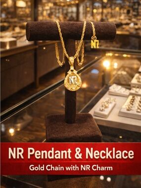 Nina Ricci Gold Tone NR Pendant Necklace | 16” Chain | Vintage